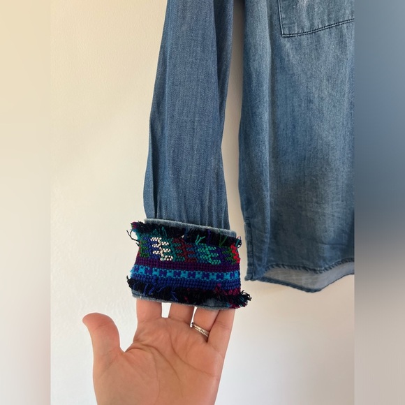 Jen’s Pirate Booty Distressed Denim Button Front Embroidered Flip-Cuff Shirt - Picture 6 of 13